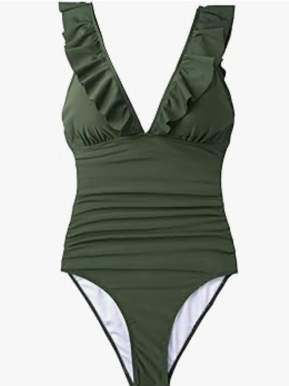 CUPSHE Ruffled V-Neck Olive Green One-Piece Swimsuit